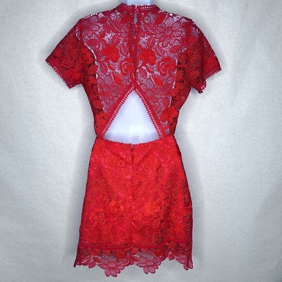 Lovers + Friends Mon Amor Red Lace Overlay Mini Dress - Size Medium - Picture 7 of 13